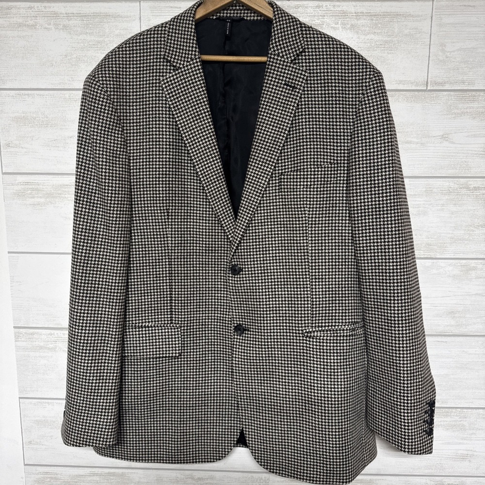 J. Peterman Mens Blazer Size 44R Brown and White Houndstooth Wool Cashmere
